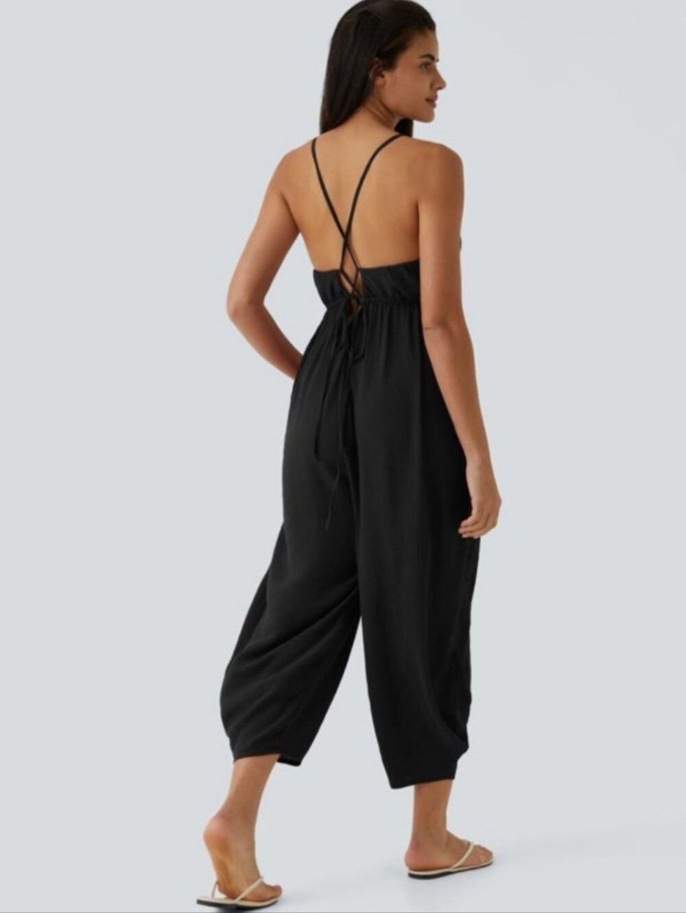 HALARA Black Spaghetti-Strap Resort Jumpsuit Size XL - Picture 2 of 5
